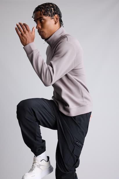 Standard Fit Ultra Soft Basic Modal High Neck Half-Zip Sweatshirt (٣)