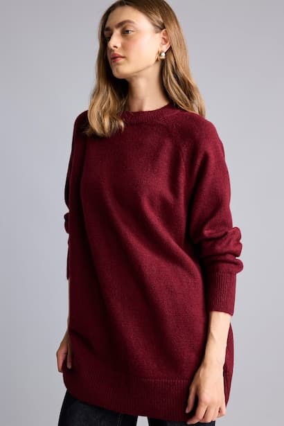 Relax Fit Crew Neck Long Sleeve Knit Tunic Modest