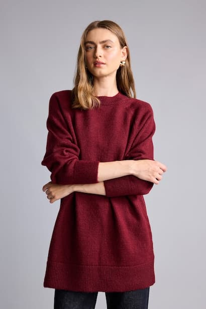 Relax Fit Crew Neck Long Sleeve Knit Tunic Modest (٣)