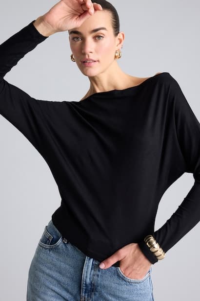 Slim Fit Boat Collar Long Sleeve T-Shirt