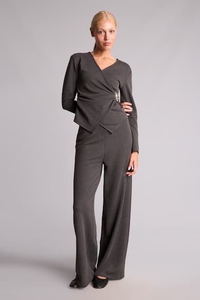 Wide Leg Draped Knit Trousers