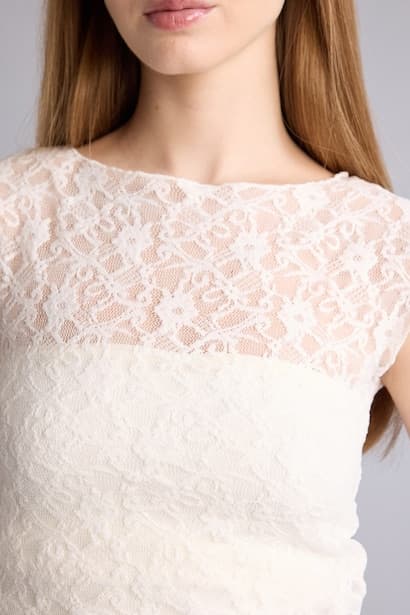 Slim Fit Crew Neck Lace Short Sleeve T-Shirt (٤)