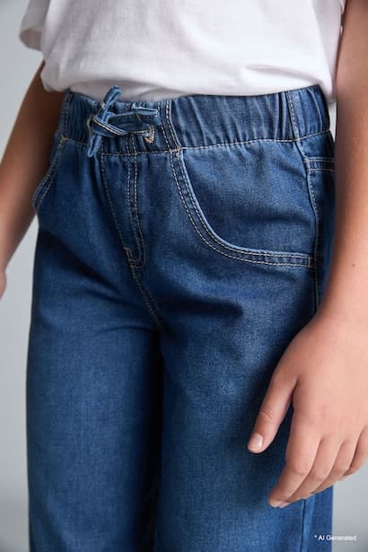 Girl Elastic Waist Wide Leg Jeans (٤)