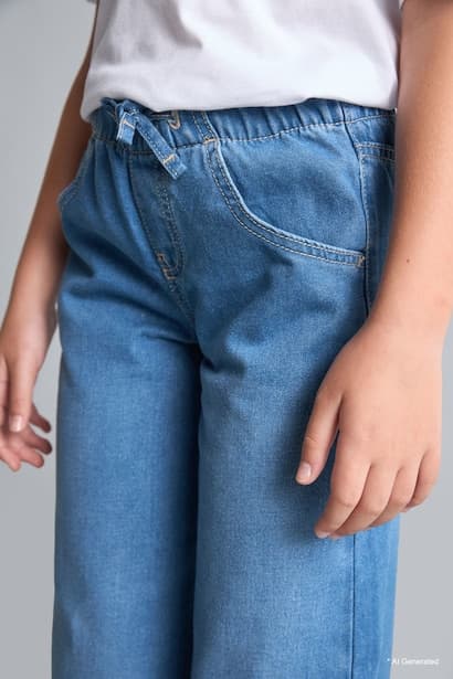 Girl Elastic Waist Wide Leg Jeans (٤)