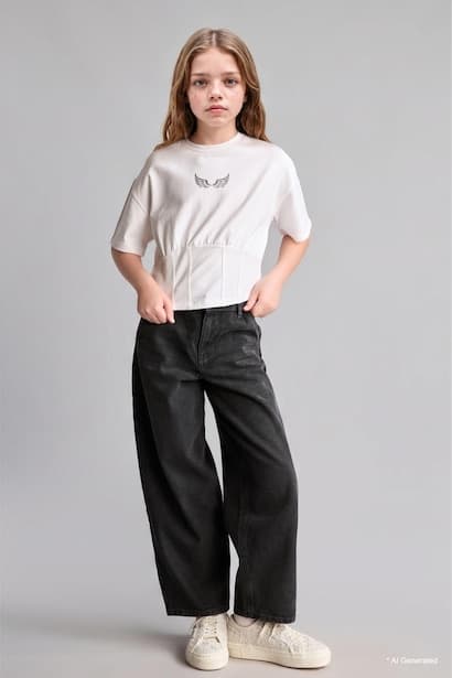 Girl 100% Cotton Baggy Fit Jeans