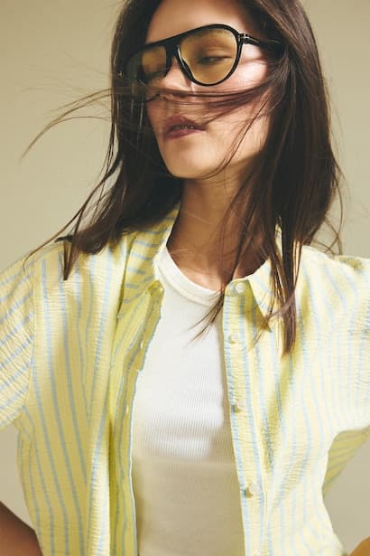 Boxy Fit Shirt Collar Short Sleeve Shirt (٣)