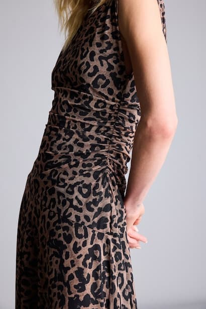 Leopard Print Sleeveless Tulle Midi Dress (٤)