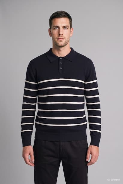 Standard Fit Striped Polo Collar Knitted Sweater (3)