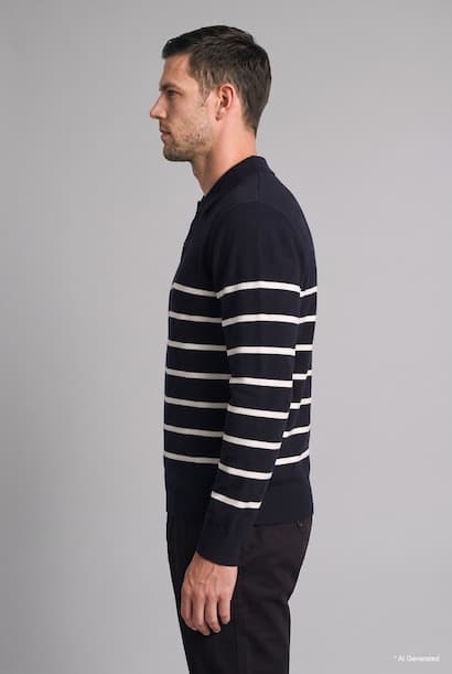 Standard Fit Striped Polo Collar Knitted Sweater (4)