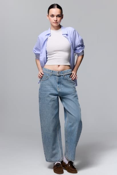 100% Cotton Barrel Fit High Waist Jeans