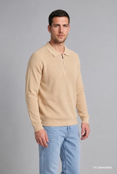 Standard Fit Long Sleeve Polo Collar Knit Pullover with Half-Zip (4)