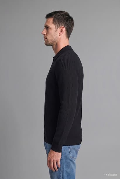 Standard Fit Long Sleeve Polo Collar Knit Pullover with Half-Zip (3)