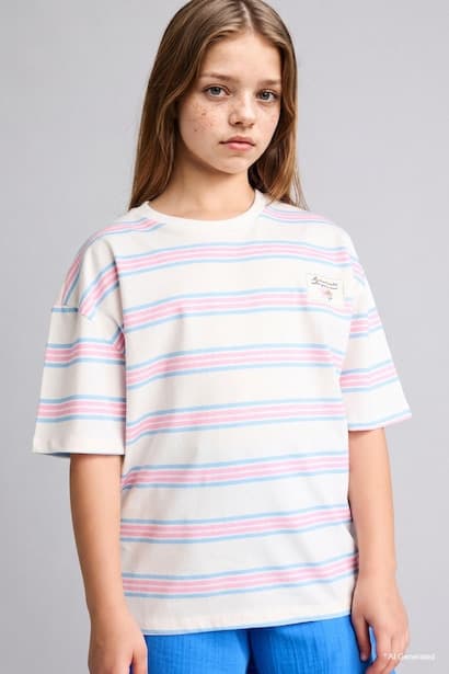 Girl Short Sleeve Striped Pink T-Shirt