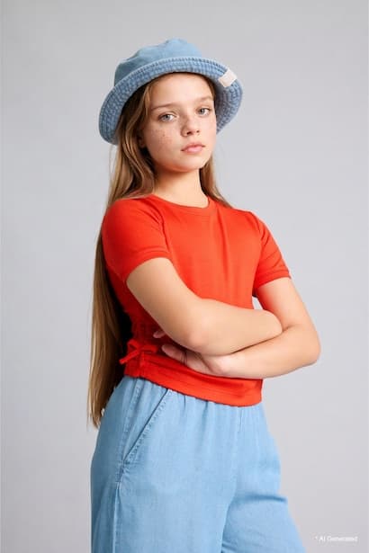 Girl Short Sleeve Red T-Shirt (3)