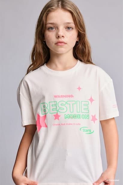 Girl Printed Crew Neck Short Sleeve T-Shirt