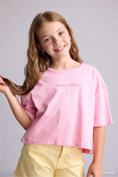 Girl Crew Neck Printed Short Sleeve T-Shirt