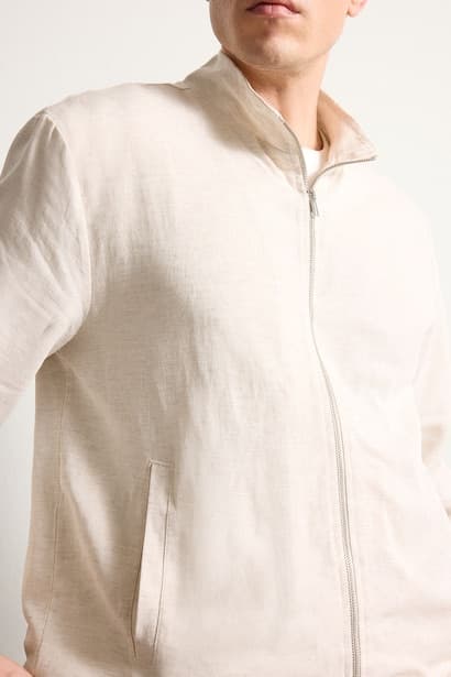 Linen Blend Regular Fit Stand Collar Jacket (3)