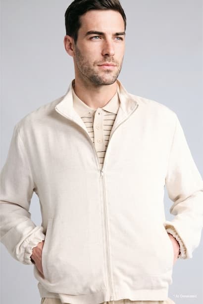 Linen Blend Regular Fit Stand Collar Jacket (4)