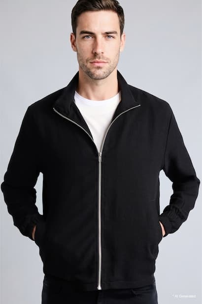 Linen Blend Regular Fit Stand Collar Jacket
