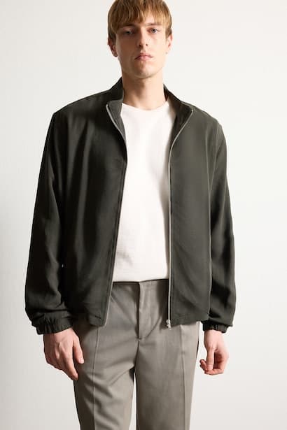 Linen Blend Regular Fit Stand Collar Jacket (3)