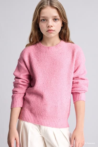 Girl Basic Ribbed Knit Crew Neck Pullover