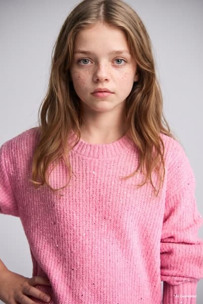 Girl Basic Ribbed Knit Crew Neck Pullover (4)