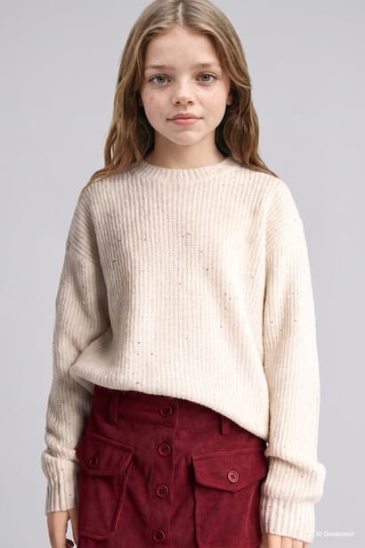 Girl Ribbed Knit Basic Pullover