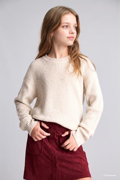 Girl Ribbed Knit Basic Pullover (3)