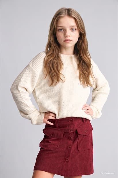 Girl Ribbed Knit Basic Pullover (4)
