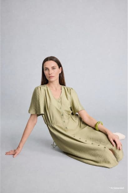 A Cut V-Neck Butterfly Sleeves Dress (٤)