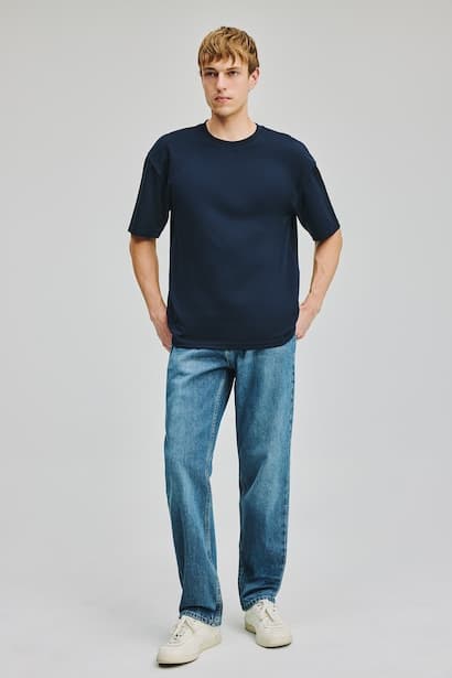 Straight Fit 100% Cotton Washed Effect Jeans