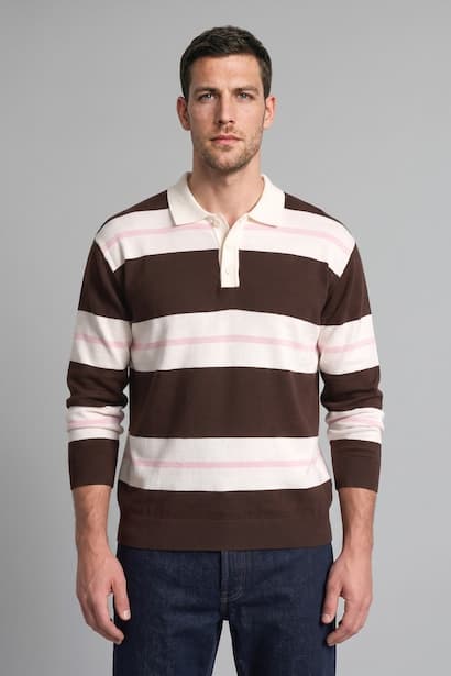Relaxed Fit Striped Polo Collar Knitted Pullover (3)