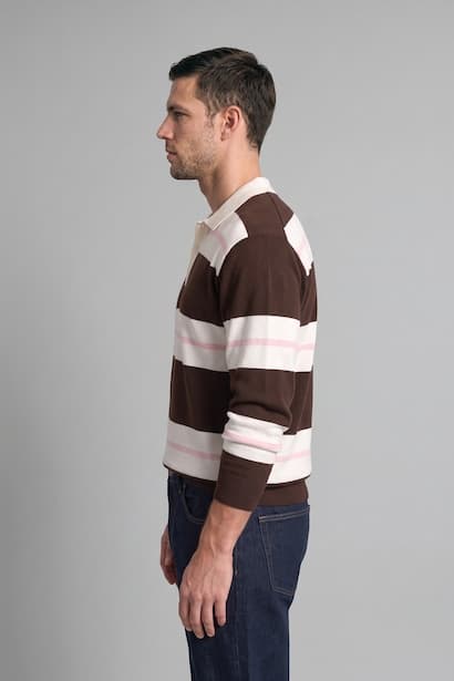 Relaxed Fit Striped Polo Collar Knitted Pullover (4)