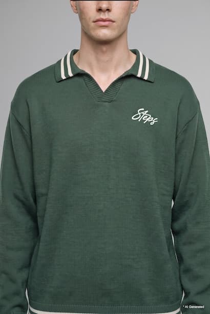 Relaxed Fit Embroidered Striped Polo Collar Knitted Pullover (4)