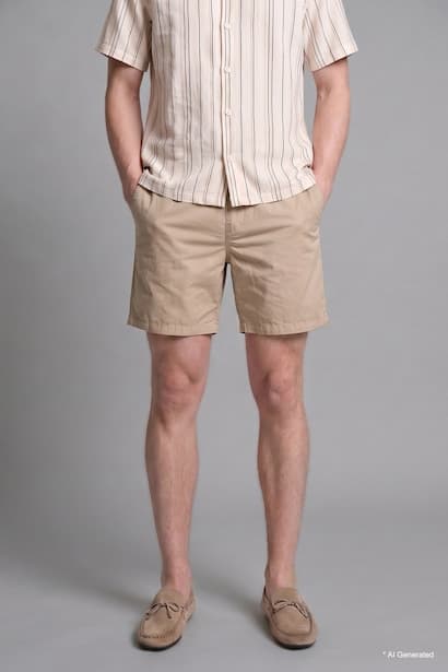 Relaxed Fit Beige Bermuda Shorts (٤)