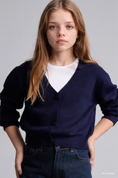 Girl V-Neck Buttoned Knit Cardigan