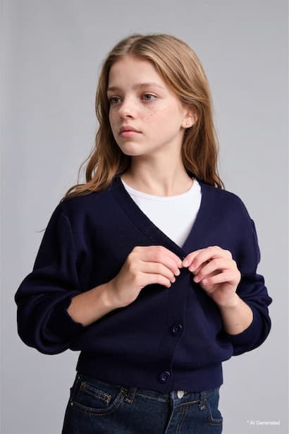 Girl V-Neck Buttoned Knit Cardigan (٣)