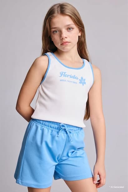Girl 2 piece Slim Fit Tank Top Shorts Set (2)