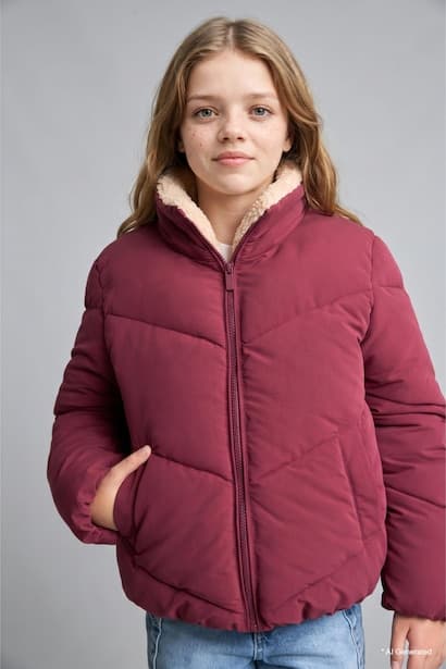 Girl Oversize Fit Waterproof Plush Collar Lined Hooded Zip-Up Puffer Jacket (3)