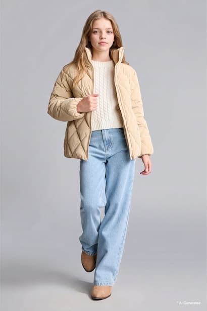 Girl Water-Repellent High Neck Puffer Jacket Coat (2)