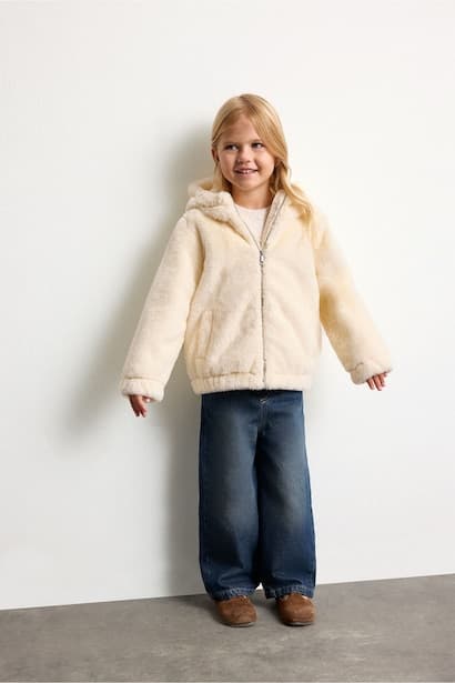 Baby Girl Plush Hooded Zip-Up Jacket Coat
