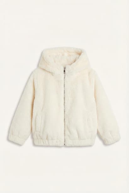 Baby Girl Plush Hooded Zip-Up Jacket Coat (٣)