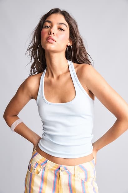 Woman Fitted Cotton Halter Neck Tank Top Tank Top & Crop Top (٤)