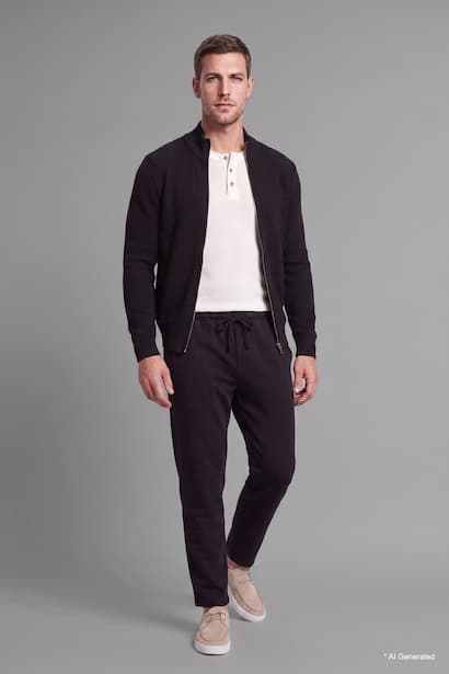 Standard Fit Knitted High Neck Zip-Up Cardigan