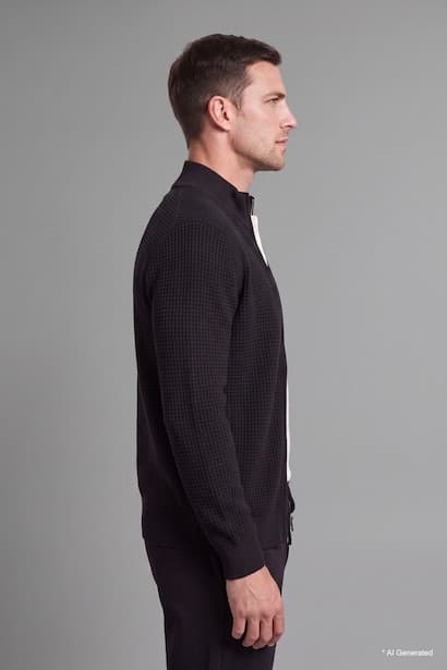 Standard Fit Knitted High Neck Zip-Up Cardigan (٣)