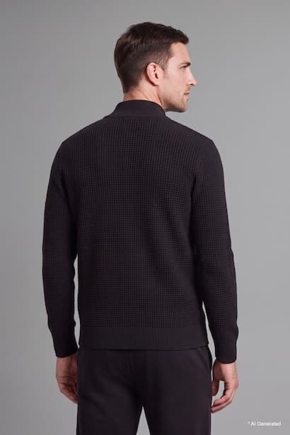 Standard Fit Knitted High Neck Zip-Up Cardigan (٤)