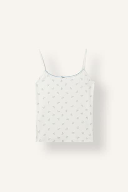 Printed Ribbed Thin-Strap Tank Top