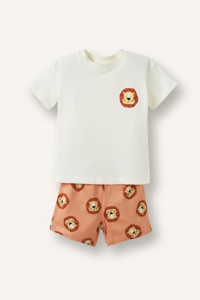 Baby Boy Lion Print T-Shirt Lion Pattern Shorts 2 Piece Set