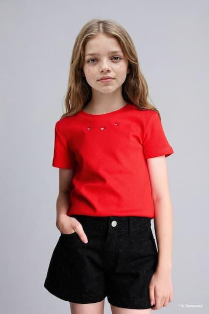 Girl Regular Fit Ribbed Short Sleeve T-Shirt (3)
