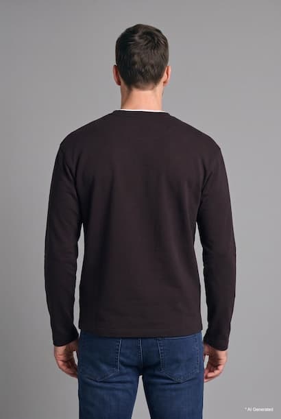 100% Cotton Regular Fit Crew Neck Contrast Detail Long Sleeve Basic T-Shirt (4)